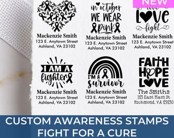 Personalized Cancer Ribbon Address Stamp - Professional Grade, Breast Awareness Gift for Survivors
