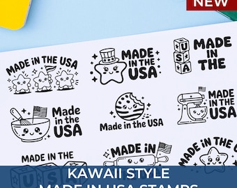 Cute Kawaii Made In USA Stamps for Product Packaging | Pre Inked Stamp Handmade Gift Tag Branding USA