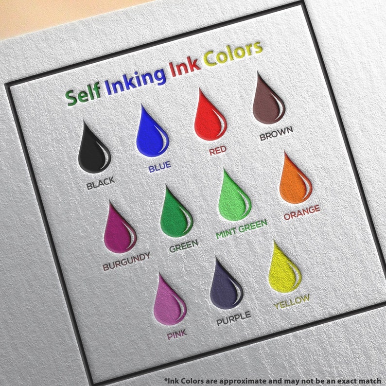 Rectangular stamp with colorful ink options, ideal as an aviation gift for frequent flyers. Features self-inking in black, blue, red, brown, burgundy, green, mint green, orange, pink, purple, and yellow. Perfect for travel enthusiasts.