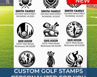 Custom Golfing Address Self-Inking Stamp Featuring Golf Club and Ball – Ideal for Personalized Stationery and Gifts for Golf Lovers