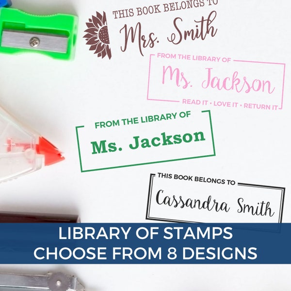 BEST SELLER: Book Stamp Personalized, Custom Libary Stamp,  Ideal Book Lover Gift, Teacher Apprectional Gift, This Book Belong To, 8 Designs