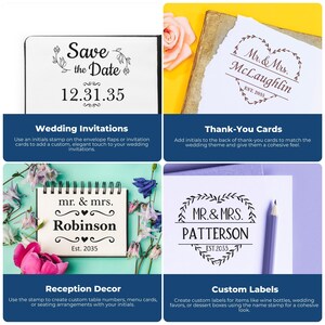 Custom wedding stamp featuring a Save the Date design, perfect for wedding announcement stamps. Ideal as a gift for couples, this versatile stamp can be used for thank-you cards, reception decor, and personalized labels.