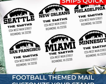 Personalized Football Mail Wedding Stamp – Custom Return Address, Sports Fan Gift, Housewarming, Coach Gift, Self-Inking Stamp