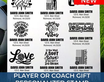 Personalized Volleyball Address Custom Stamp for Coaches & Teams – Custom Self-Inking Rubber Stamp Perfect Gift for Volleyball Lovers
