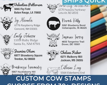 Highland Cow Personalized Address Stamp - Acorn Stamps