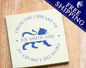 Customized From the Library of Old English Lion Name Stamp | Custom Old School Ornate Book Stamp
