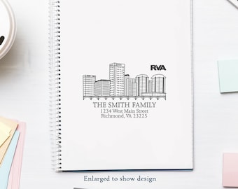 Custom RVA City Skyline Return Address Stamp - Acorn Stamps