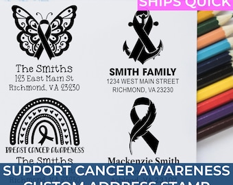 Personalized Cancer Awareness Personalized Gift Address Stamp – Custom Return Address, Pink Ribbon, Breast Cancer Support Gift