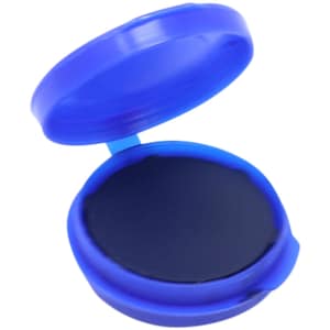 May include: A small blue plastic container with a lid, containing a round black ink pad.