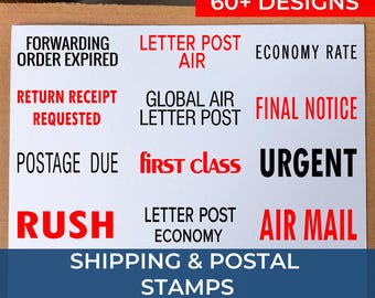 Shipping Supplies, Packaging Stamps, First Class, File, Invoice, Secret, Special, Priority, Expedite, Approved, Fragile, Sample, Strikeout