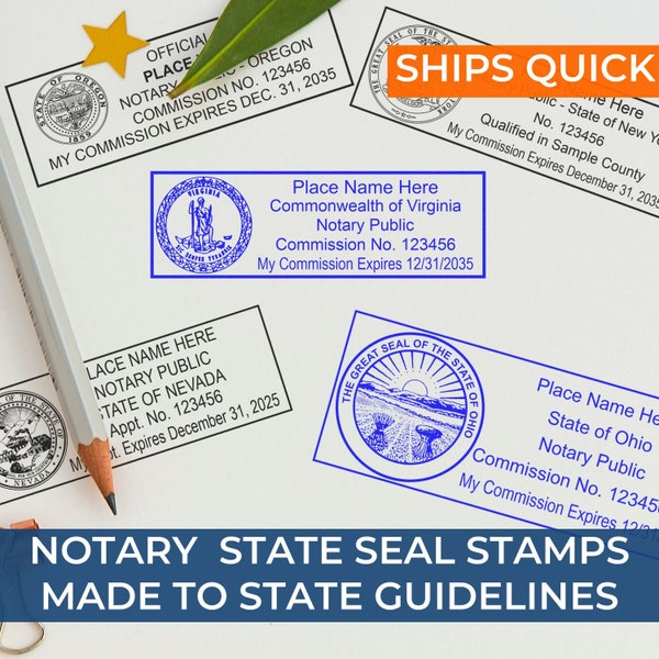 Notary Public Stamp, Notary Stamp, Notarial Stamp, State Seal Notary Stamp, Self-Inking Stamp, Pre-Inked Stamp, Wood Rubber Stamp