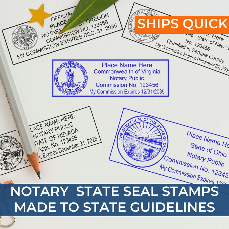 Notary Public Stamp, Notary Stamp, Notarial Stamp, State Seal Notary Stamp, Self-Inking Stamp, Pre-Inked Stamp, Wood Rubber Stamp image 1