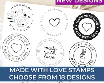 Handmade with Love Stamp, Business Stamp, Handwritten Stamp, Stamp Made With Love, Designed By, Crafted By, Created By, Handmade Tag Stamp