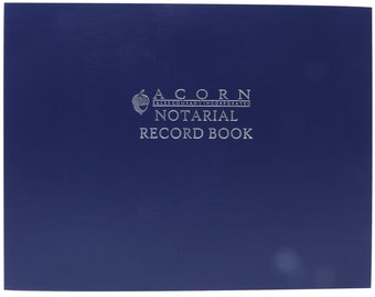 Professional Notary Public Record Book - Dark Blue, Soft Bound, 50+ Pages, 250+ Entries, Notary Log Book - Acorn Stamps