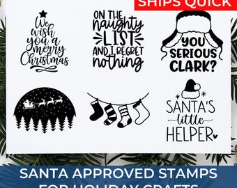 Festive Christmas Rubber Exclusive Design Stamps with Snowmen, Santa and Holiday Messages – Great for Scrapbookers, Crafters & DIY Holiday