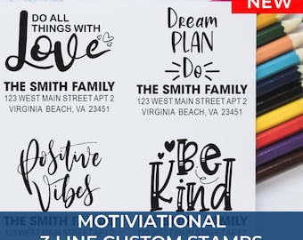 Positive Quote Rubber Stamp, 3 Line Custom Stamp, Personalized Address/Business Stamp, Self Inking or Wood, Custom Text Stamp, Gift