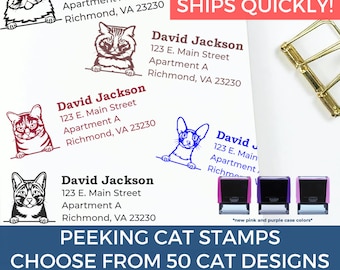 Cat Address Stamp & Personalized Stamp - Rubber Stamp