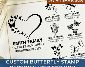 Custom Butterfly Address Bestseller Stamp Featuring Delicate Monarch Wings – Ideal for Personalized Stationery, Invitations, and Gifts