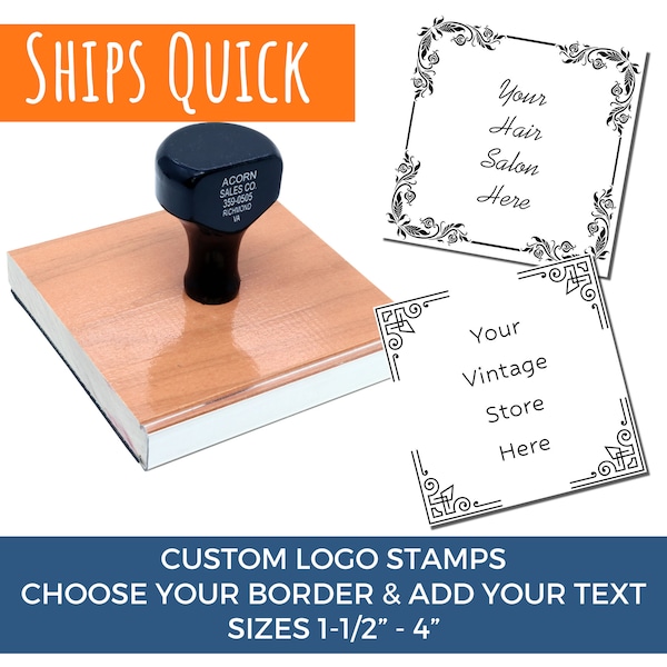 Custom Logo Stamp, Large Rubber Stamps Vintage style for your Business, Etsy Shop Branding Product Packaging Stamp, 6 sizes, Rubber Stamp