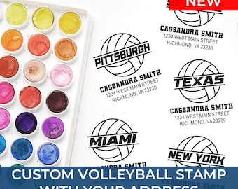 Volleyball Team Gift Personalized Gift – Custom Address Stamp with Volleyball Icon – Self-Inking Rubber Stamp for Coaches, Players