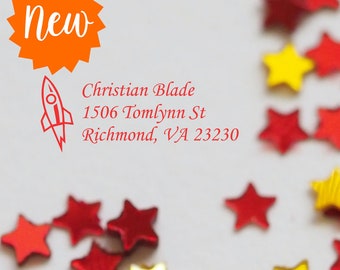 Rocketship Custom Return Address Rubber Stamp - Ink Stamper