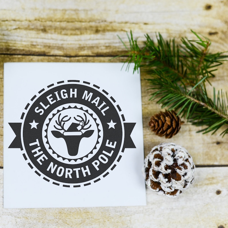 Self inking stamp featuring Sleigh Mail The North Pole design, perfect for office supplies enthusiasts. Enhance your stamp collection and explore creative stamping techniques with this festive addition.