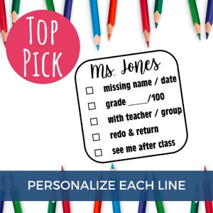 Personalized Classroom Teacher Stamp | Self Inking Custom Stamps for Teachers | Checkbox Line Stamp | Self Inking - Pre Inked Stamp