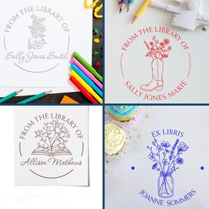 Personalized daisy flower stamps for book collections, featuring unique book stamps for adults. Ideal for adding a personal touch to your library. Perfect as a book collection stamp or a custom book stamp for adults.
