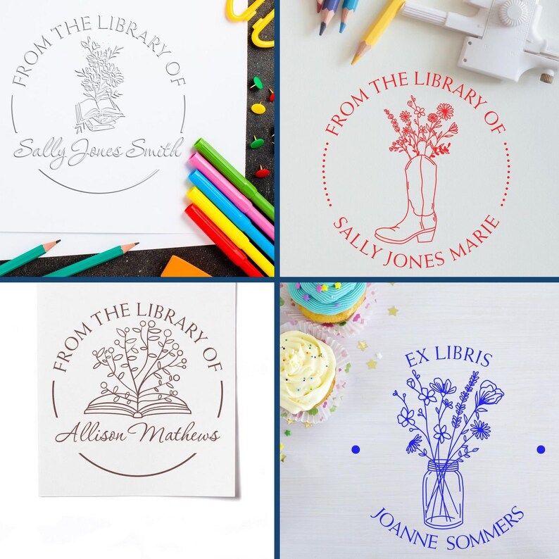 Personalized daisy flower stamps for book collections, featuring unique book stamps for adults. Ideal for adding a personal touch to your library. Perfect as a book collection stamp or a custom book stamp for adults.