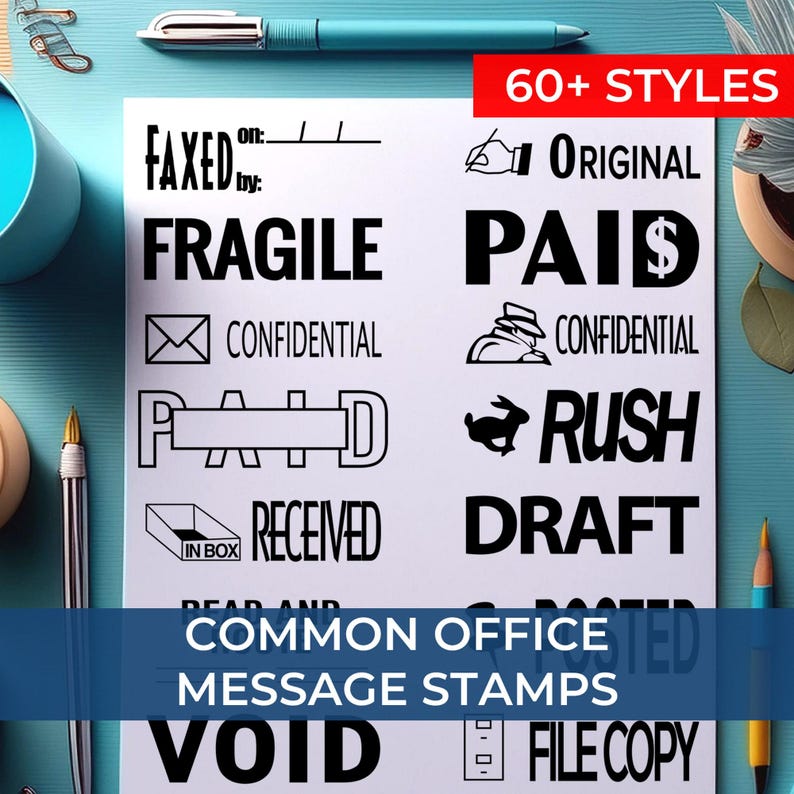 Office Supply Stamps (Posted, Paid, Draft, Received, etc.) by AcornSalesCo