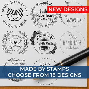 Made with Love Stamp, Etsy Shop Stamp, Personalized Stamp, Business Card Stamp, Handmade Stamps, Calligraphy Packaging, Maker Stamp