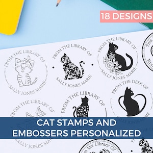 Library Stamp, Cat Embosser, Majestic Kitten Stamp & Seals, Embossers Book Stamp, Celestical Cat Design, Custom Self-Inking Stamp, Embosser