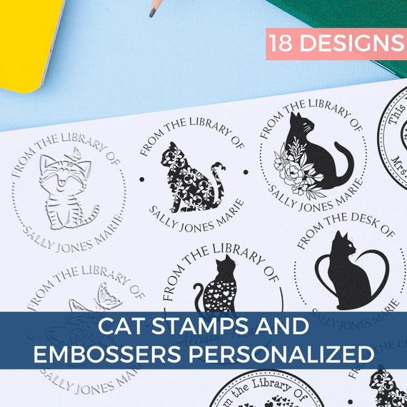 Custom CAT Book Embosser Monogram Book Stamp Embosser Rubber Stamp