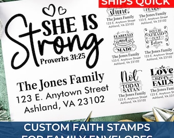 Custom Religious Address Trending Stamp – Bible Verse, Cross, Personalized Return Address, Christian Gift, Self Inking, Housewarming
