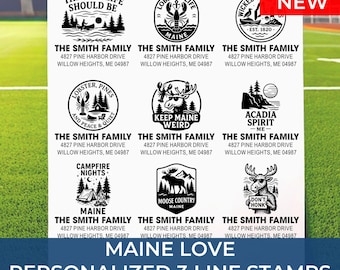 Elegant Maine Address Stamp: Minimalist Chic Designs for Housewarming, Wedding & Business Branding