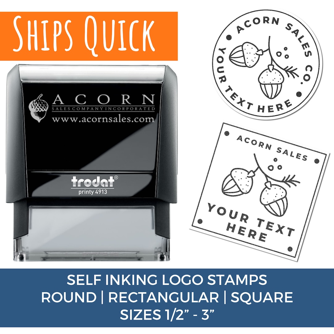 Custom Logo Double Round Border Stamp - 3 Lines of Text - Self-Inking Stamper - Rubber Personalized Stamp - Stamps for Local Business - Personalized