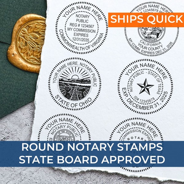 Notary Stamp, Round Notary Public Stamps, Made to State Guidelines,  Self-Inking Stamp, Notary Stamp Wood Handle, Rubber Stamp Round