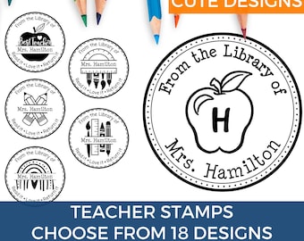 From the Library Of Personalized Apple Classroom Book Stamp