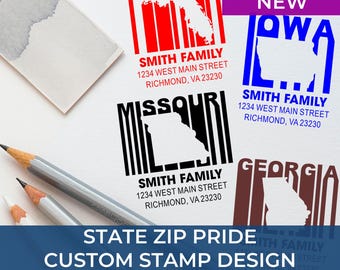 Unique Custom Square Exclusive Design Address Stamps Featuring State Name and Outline for Professional and Personal Use