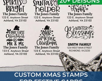 Christmas Star Address Premium Quality Stamp – Personalized Custom Self-Inking Return Address for Holiday Cards, Christmas Cards, Gift