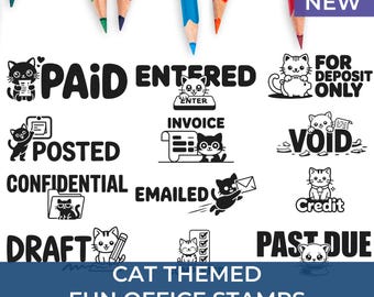Cat Office Stamps for Paperwork | Cute Invoice Stamp for Business | Fun Duplicate Stamp for Desk Organization