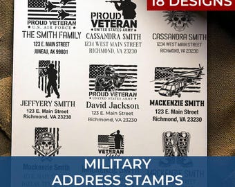 Custom Military Veteran Address Stamp | Patriotic Gift for Army, Navy, Air Force, Marines | Personalized Rubber Stamp
