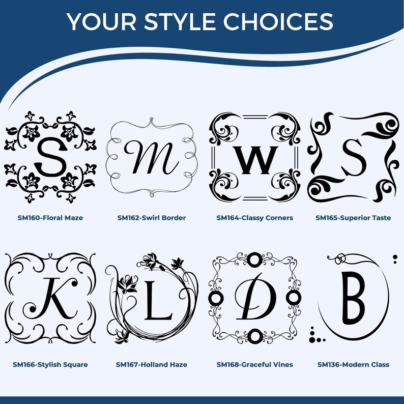 Monogram wedding favor stamp options featuring elegant designs. Perfect as a rubber stamp for crafting or as a monogram stationery stamp. Choose from stylish, classic, and modern craft stamp styles to personalize your special occasion.