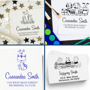 Custom pet stamp designs featuring cats and dogs, perfect for personalizing mail. Ideal as a pet address stamp, including a cat stamp for address use. Enhance your correspondence with these unique pet stamps.