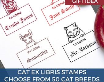 Peeking Cat Stamp - Personalized Name Custom Library Stamp