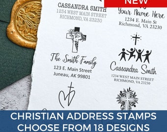 Christian Address Stamps, Cross, Jesus, Open Bible, Rubber Stamp, Self Inking Stamp or Pre Ink Stamp, Personalized Address Stamp, Gift Idea