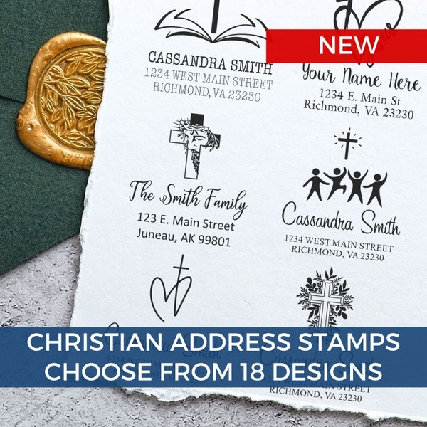 Christian Address Stamps, Cross, Jesus, Open Bible, Rubber Stamp, Self Inking Stamp or Pre Ink Stamp, Personalized Address Stamp, Gift Idea