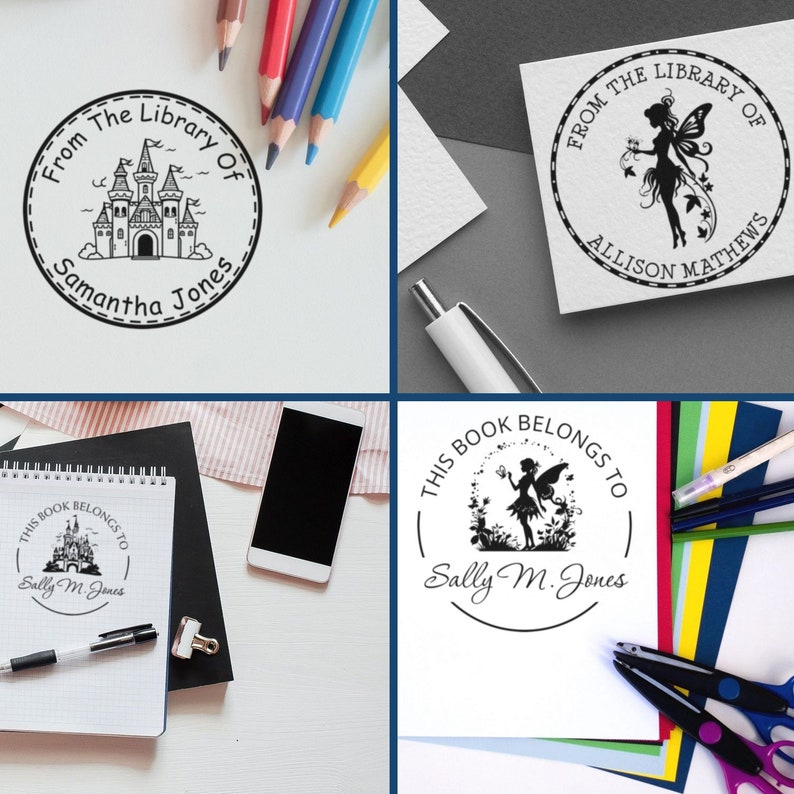 Customized stamps for book lovers featuring unique custom designs for children's books. Perfect for personalizing your library collection with creative and whimsical styles. Ideal for adding a special touch to your favorite reads.