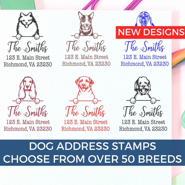 Personalized Dog Address Stamp, Custom 1-5/8" Square Rubber Stamp, Handmade Pet Stamp, Unique Housewarming Gift, Dog Lover's Stationery