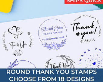 Personalized Thank You Stamp, Small Business Thank You, Thank You Stamp with Name, Round Self-Inking Stamper, Custom Business Card Stamp